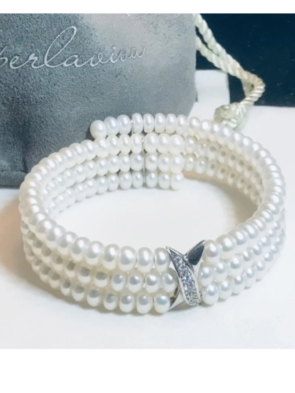 Perlaviva 3-Row Genuine Freshwater Pearl Bracelet 925 Silver